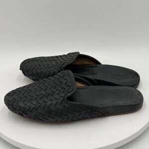 OluKai Black Woven Leather Slide Mules